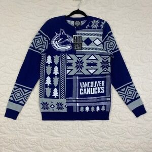 NHL Vancouver Canucks Sweater Mens Small Long Sleeve Blue Grey Knit Holiday
